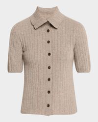 Ribbed Cashmere Button-Down Sweater