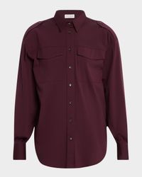Monili-Collar Cotton Poplin Safari Shirt