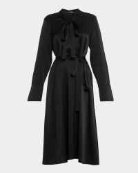Bambi Belted Tie-neck Satin Crepe Midi Dress