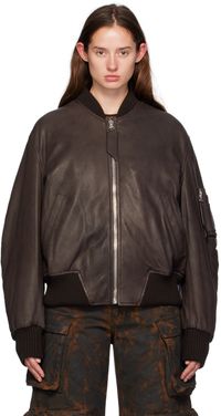 The Attico Blouson Anja brun en cuir exclusif à SSENSE