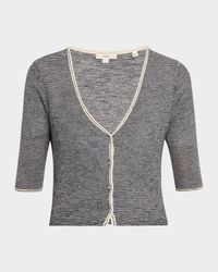 Micro-Stripe V-Neck Cardigan