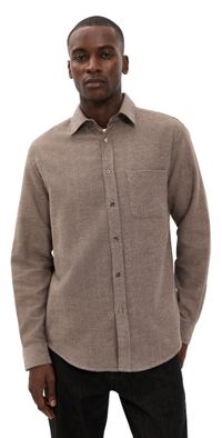 Portuguese Flannel Espiga Cotton Button Down Shirt Brown XL