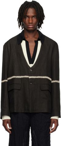 Kartik Research Brown Collarless Blazer