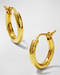 19K Gold Big Baby Hammered Hoop Earrings, 0.5"L