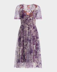 Wendi Embroidered Floral-Print Mesh Dress