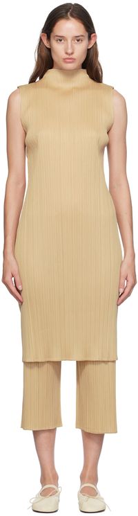 PLEATS PLEASE ISSEY MIYAKE Beige Monthly Colors August Midi Dress