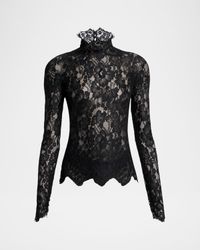 Turtleneck Sheer Lace Long-Sleeve Top