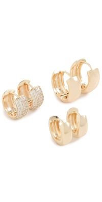 By Adina Eden Solid/Pave Wide Huggie Earrings Combo Set Gold One Size