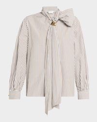 Disco Tie-Neck Striped Cotton Top