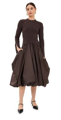 SIMKHAI Kenlie Mock Neck Midi Dress Chocolate L