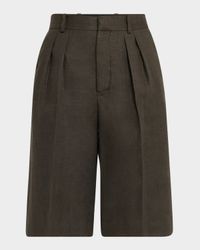 Digby Pleated Structured Linen Wool Bermuda Shorts