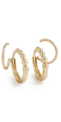 Zoe Chicco 14k Gold Beaded Hinged Huggie Double Hoop Illusion Earrings 14k Yellow Gold One Size
