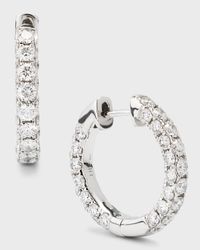 18k White Gold 3-Side Diamond Hoop Earrings
