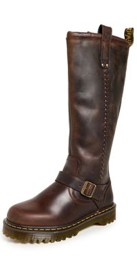 Dr. Martens Anistone Dark Brown Crazy Horse Biker Boots Dark Brown 9
