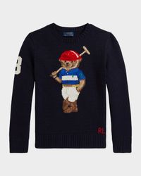 Boy's Polo Bear intarsia Crewneck Sweater, Size S-XL