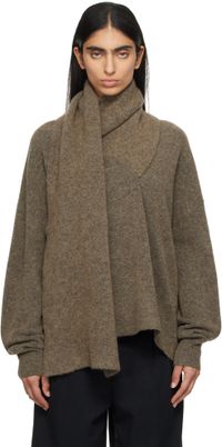 TOTEME Taupe Draped Scarf Knit Sweater