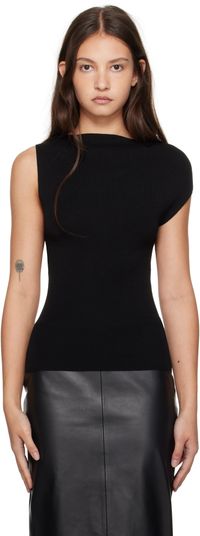 St. Agni Black Asymmetric Knit Top