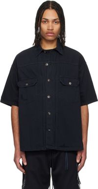 mastermind JAPAN Black Distressed Denim Shirt