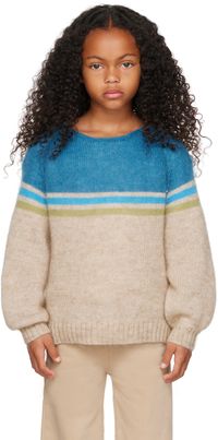 Longlivethequeen Kids Beige & Blue Striped Sweater