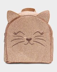 Girl's Kitty Glittery Faux Leather Backpack