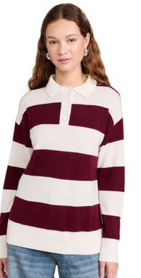 LE JEAN Cashmere Polo Sweater Rugby Stripe S