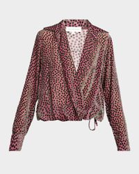 Cedal Polka-Dot Velvet Devore Wrap Top