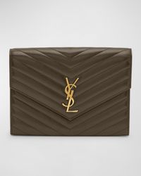 YSL Monogram Flap Clutch Bag in Smooth Leather