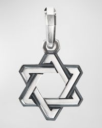 Men's Deco Star of David Pendant with Diamonds in Silver, 24mm