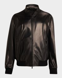 Men's Napa Leather Full-Zip Bomber Jacket