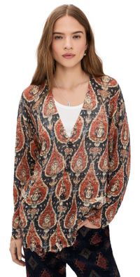 R13 Printed Boyfriend Cardigan Black/Red Multicolor S
