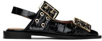 GANNI Black Croco Patent Buckle Ballerina Flats
