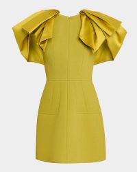 Satin Bow-Sleeve Mini Crepe Dress