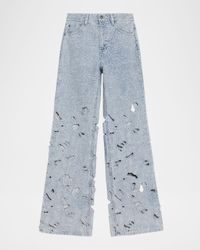 Chic Embroidered Eyelet Bootcut Jeans