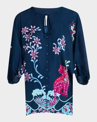 Harlyn Floral-Print Keyhole Blouse