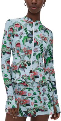 Hill House Home The Alexia Rashguard Light Blue Jungle Floral XS