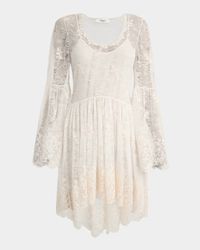 Lace U-Neck Long-Sleeve Mini Dress