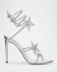 Cleo Crystal Star Satin Snake-Wrap Sandals