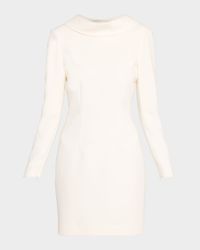 Extended Boat Neck Long-Sleeve Mini Dress