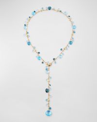 18K Yellow Gold Y Drop Necklace with Mixed Topaz and Diamonds