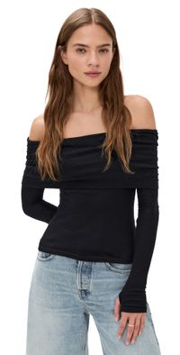 Enza Costa Cashmere Off-Shoulder Top Black S