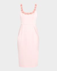 Bodycon Beaded Floral Applique Midi Dress