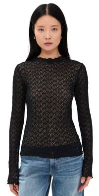 Vince Lace Mock Neck Top Black L