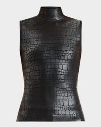 Clarice Mock-Neck Croc-Embossed Sleeveless Top