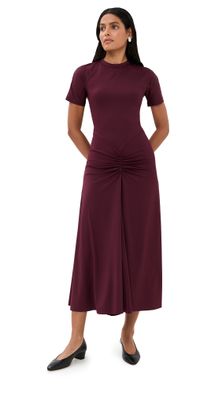 Victoria Beckham Gathered Waist T-Shirt Midi Dress Merlot 14