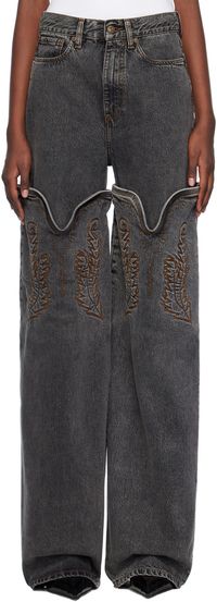 Y/Project Black Maxi Cowboy Cuff Jeans