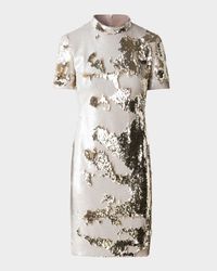Mock-Neck Short-Sleeve Sequin Mini Dress