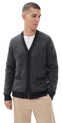 Taylor Stitch The Eddy Cardigan Heather Charcoal Herringbone 44