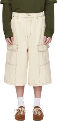 AMI Paris Beige Cotton Wide Fit Bermuda Cargo Shorts