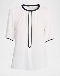 Silk-Blend Blouse with Piping