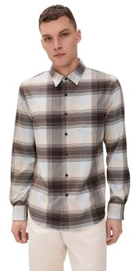Vince Missoula Plaid French Placket Long Sleeve Shirt Whitecap Combo XXL